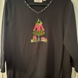 Quacker Factory Black V-Neck Sweater with Rhinestone Accent